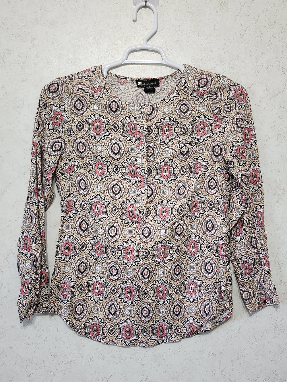 Valerie Bertinelli Ladies Small Long Sleeve Pop Over Blouse Geometric Medallion